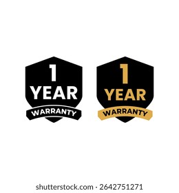 1 Year Warranty Badge Vector Icon with Gold and Black Style