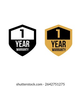 1 Year Warranty Badge Vector Icon with Gold and Black Style