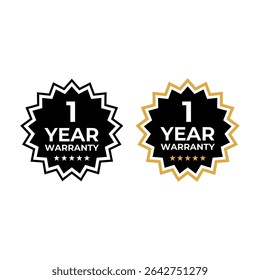 1 Year Warranty Badge Vector Icon with Gold and Black Style