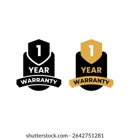 1 Year Warranty Badge Vector Icon with Gold and Black Style