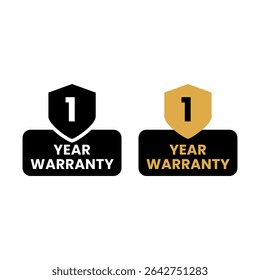 1 Year Warranty Badge Vector Icon with Gold and Black Style