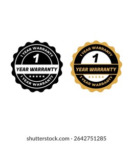 1 Year Warranty Badge Vector Icon with Gold and Black Style