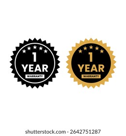 1 Year Warranty Badge Vector Icon with Gold and Black Style