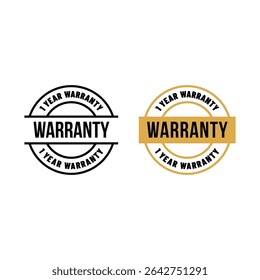 1 Year Warranty Badge Vector Icon with Gold and Black Style