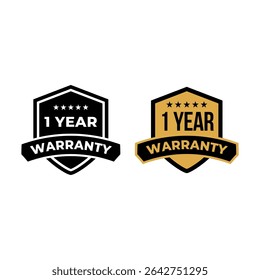 1 Year Warranty Badge Vector Icon with Gold and Black Style