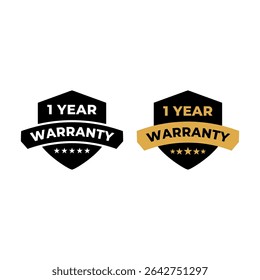 1 Year Warranty Badge Vector Icon with Gold and Black Style