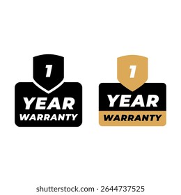 1 Year Warranty Badge Vector Icon with Gold and Black Style