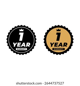 1 Year Warranty Badge Vector Icon with Gold and Black Style