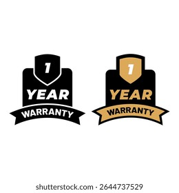 1 Year Warranty Badge Vector Icon with Gold and Black Style