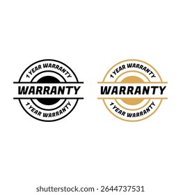 1 Year Warranty Badge Vector Icon with Gold and Black Style