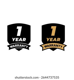 1 Year Warranty Badge Vector Icon with Gold and Black Style