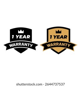 1 Year Warranty Badge Vector Icon with Gold and Black Style