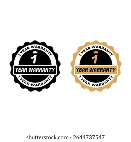 1 Year Warranty Badge Vector Icon with Gold and Black Style