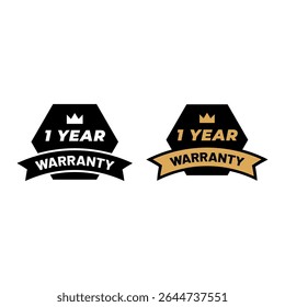 1 Year Warranty Badge Vector Icon with Gold and Black Style