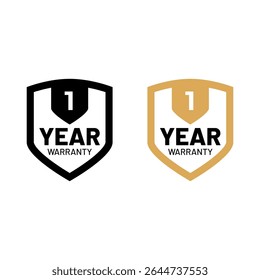 1 Year Warranty Badge Vector Icon with Gold and Black Style