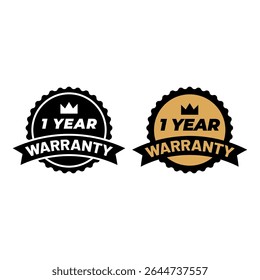 1 Year Warranty Badge Vector Icon with Gold and Black Style
