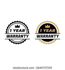 1 Year Warranty Badge Vector Icon with Gold and Black Style