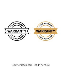 1 Year Warranty Badge Vector Icon with Gold and Black Style