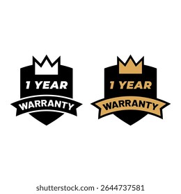 1 Year Warranty Badge Vector Icon with Gold and Black Style