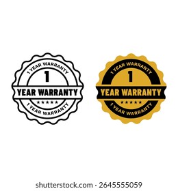 1 Year Warranty Badge Vector Icon with Gold and Black Style