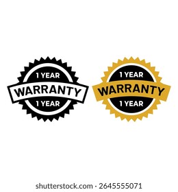 1 Year Warranty Badge Vector Icon with Gold and Black Style