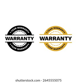 1 Year Warranty Badge Vector Icon with Gold and Black Style