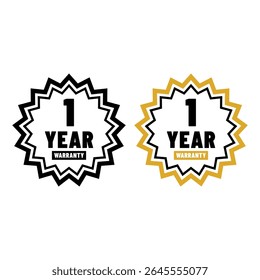 1 Year Warranty Badge Vector Icon with Gold and Black Style
