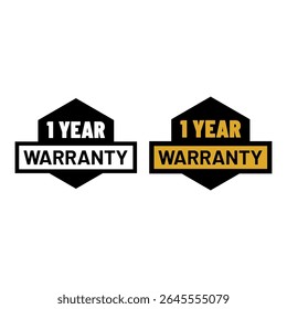 1 Year Warranty Badge Vector Icon with Gold and Black Style