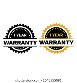 1 Year Warranty Badge Vector Icon with Gold and Black Style