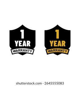 1 Year Warranty Badge Vector Icon with Gold and Black Style