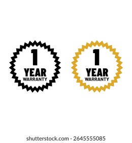 1 Year Warranty Badge Vector Icon with Gold and Black Style