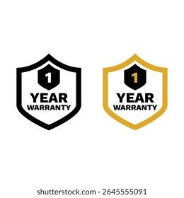1 Year Warranty Badge Vector Icon with Gold and Black Style