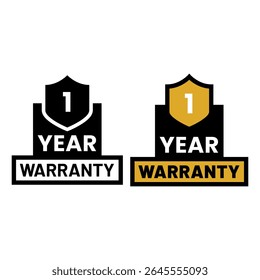 1 Year Warranty Badge Vector Icon with Gold and Black Style