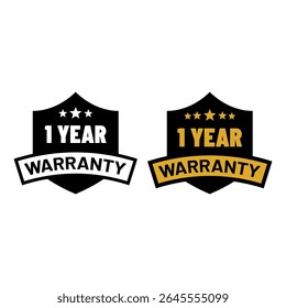 1 Year Warranty Badge Vector Icon with Gold and Black Style