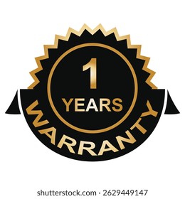 1 year warranty in circle. One year warranty with circular text. Red, black, gold, silver, bronze premium color. For sticker, label, badge, icon, sign, emblem, stamp, logo, tag, seal, symbol. Eps 10.