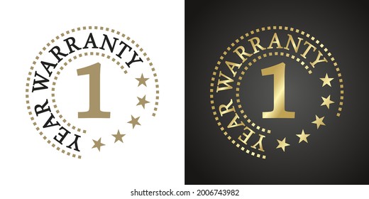 1 Year Warranty five stars white gold black logo icon label button stamp vector