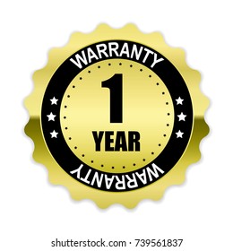 1 year warranty gold label, vector illustration