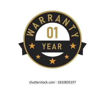 1 year warranty gold text with Black badge vector image