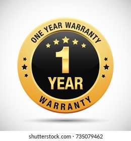 1 year warranty golden badge isolated on white background. warranty label