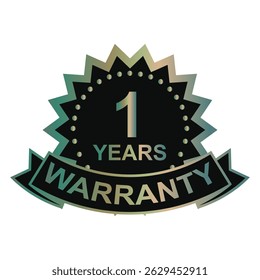 1 Year warranty label, badge, icon, logo. Parallelogram rhombus shape with gold and silver color.