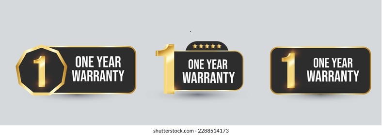 1 year warranty labels  One Year warranty label in golden color  Warranty card stamp banner for service provider  Stars   One year label  tag  stamp  One year warranty card  Three options tags 