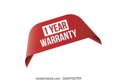 1 year warranty red ribbon label banner.