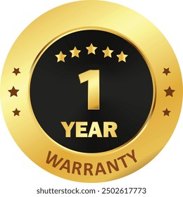 1 year Warranty Seal, warranty seal in Golden, one year warranty seal stamp, Gold sealed warranty label