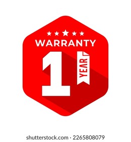 1 Year Warranty Seal With Hexagon Concept and Long Shadow Effect. Icon. Stamp. Sticker. Logo. Vector Illustration