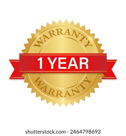 1 Year Warranty. Warranty Sign. Vector Illustration Isolated on White Background. 