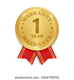 1 Year Warranty. Warranty Sign. Vector Illustration Isolated on White Background. 