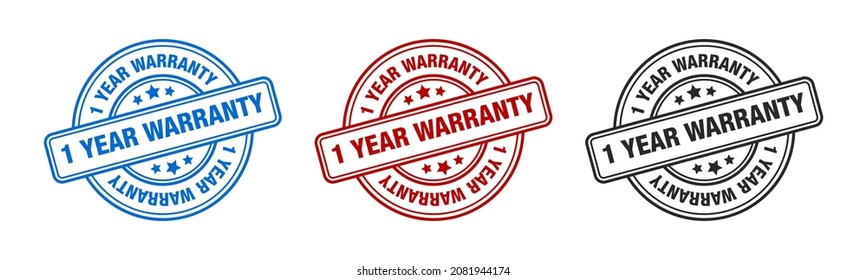 1 Year Warranty - Stamp, Imprint, Seal Template. Grunge Effect. Vector Stock Illustration. Set