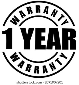 1 Year Warranty stamp, seal, badge, sign, label, icon, vector in black color.