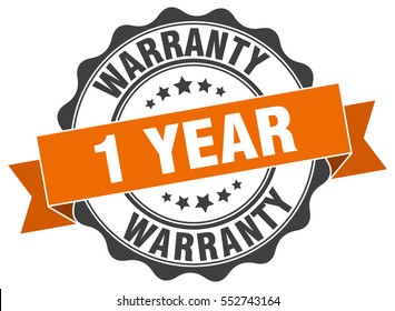 1 year warranty. stamp. sticker. seal. round grunge vintage ribbon 1 year warranty sign