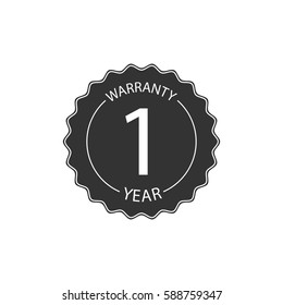 1 year warranty word on circle jagged edge badge vector. Minimalist style, simple design, black and white color.